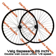 velg sepeda gunung MTB 26 inchi double wall Alloy wheel set sepasang hitam