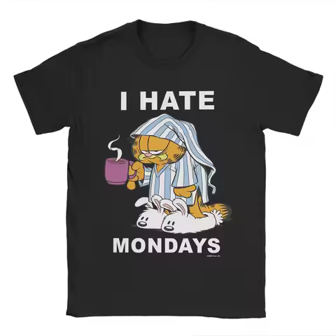 Summer Garfield I Hate Mondays Coffee Garfield Fashion T-Shirts Pure Cotton Tshirt for Men Y2K Fun P