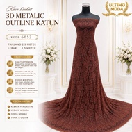 KATUN GRADE a - Code 6052 - 3D METALLIC OUTLINE COTTON BRUKAT PANEL FABRIC - L 2.5 m W 1.3 m - LUXUR