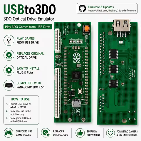USBto3DO ODE USB Loader Board Optical Drive Emulator for 3DO FZ-1 FZ-10 Console CD Drive Replacement
