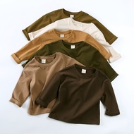 Kids Tales100% cotton tshirt clothing boys and girls long sleeved T-shirts  solid color top bottoms 