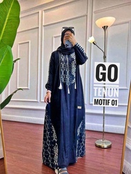 Gamis Terbaru 3 Model Kain Toyobo kombinasi Tenun