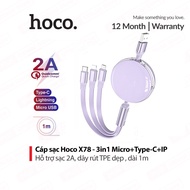 Dây sạc nhanh 2A Hoco X78 Type-C / Lightning/ Micro dây rút đa năng 3 đầu dây dẹt siêu bền dài 1M
