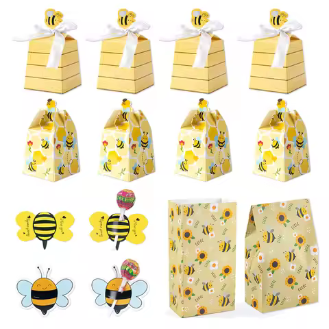 1set Bee Candy Package Boxes Paper Bee Lollipop Cards Candy Boxes Kids Gift Birthday Party Baby Show