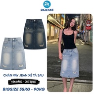 [SHOCK DEAL] Bigsize QC437 Women's Jean Skirt, Long, Slightly Ripped, Back Split, 2 Colors 55-90kg 2