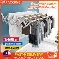 PACKONE 3/4/5 Bar Stainless Steel Wall-Mounted Retractable Cloth Hanger Indoor Outdoor Hanger