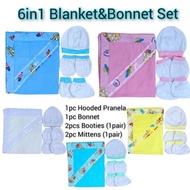 6in1 Hooded Blanket/Pranela&Bonnet Set for Newborn