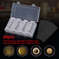 60Pcs 40MM Coin Capsules RoundPlastic Clear Round Coin Boxes HolderPlastic Storage Collectibles Case