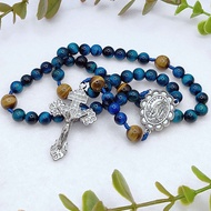 Catholic Rosary Our Lady Lourdes Rosary Blue & Yellow Tiger Eye Pardon Crucifix Baptism Gift