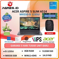 acer aspire 5 slim a514 i5 1235u 8gb 512ssd mx550 2gb w11+ohs 14.0fhd - asuransi laptop 8gb