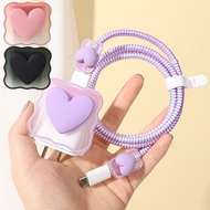 High Quality Gradient TPU Heart Shape USB Wire Protect Sleeve Set / Mobiles Phone Charger Dustproof Case Data Cable Winding Cover for IPhone 18/20W