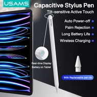 USAMS ปากกาปากกาสไตลัสสำหรับ I-Pad ปากกาหน้าจอสัมผัสที่ไวต่อการเอียงพร้อมการปฏิเสธฝ่ามือระบบชาร์จแม่เหล็กปากกาหมึกซึมแบบอ่อนไหวง่ายปากกาสำหรับระบบ IOS มากกว่า12.2I-Pad Mini (4th รุ่น6th)/I-Pad Air (รุ่น5th)/I-Pad Pro 11นิ้ว/12.9นิ้ว