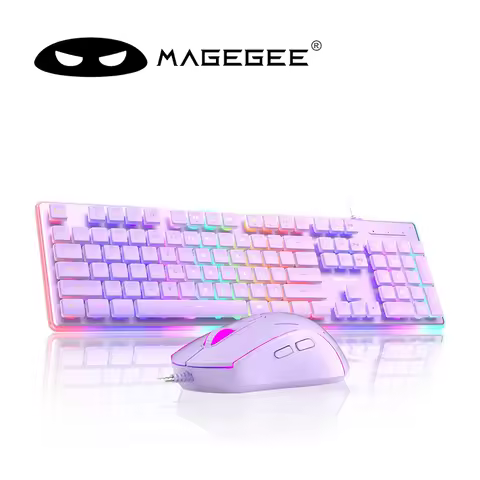 MageGee Gaming Keyboard and Mouse 104 Keys RGB 6 Speed Mouse Combo Pudding Keycaps Silent Computer K