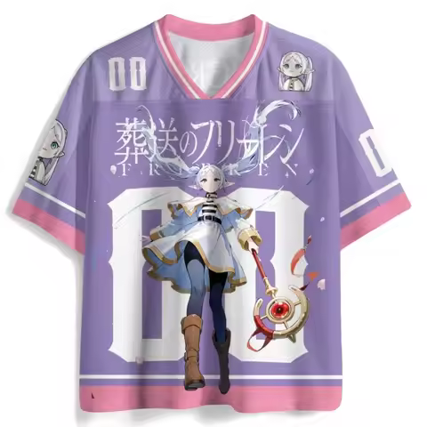 Frieren Beyond Journey's End 3D Print Jersey Y2K V Neck Short Sleeve Tshirt Men Women Kid Elf Anime 