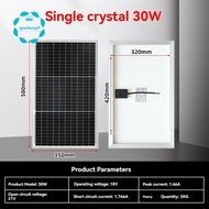 30W Solar Panel 12V Monocrystalline Solar Module IP68 Solar Panel for Motorhome Roofs Camping Boats 