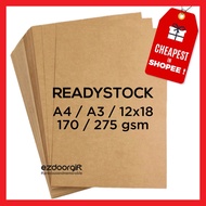 [Cheapest In Shopee ]Kraft Paper 95gsm/ 170gsm/ 275gsm A4/A3 (10/50/100pcs)Craft Paper Liner Brown K