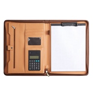 Leather Portfolio Folder with Zipper for Women/Men Business Padfolio with Handle Conference Notepad 