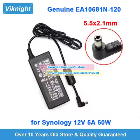 Genuine EA10681N-120 Power Adapter 12V 5A For Synology 60W Power Supply 5.5*2.1mm