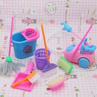 9pcs/lot House Cleaning Mop Broom Tools Pretend Play Toy Kit For Girls Dolls Accessories Kitchen fru