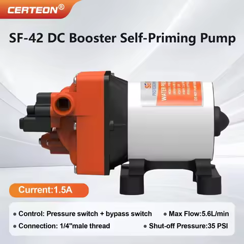SF-42 12V DC Diaphragm Water Pump 5.6L/Min Self Priming Booster 35PSI With Pressure Switch Bypass Sw