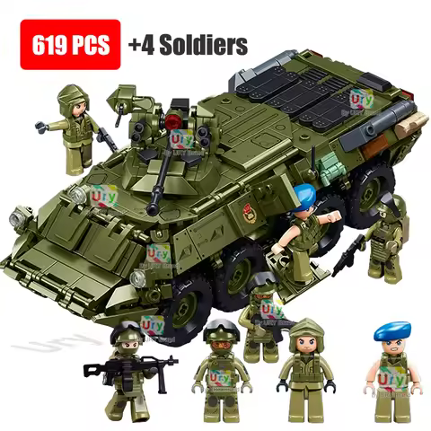 Sluban 1251 Military WW2 1:35 Infantry Fighting Vehicle BTR-80AS IFV Army Weapon Model Bricks Buildi