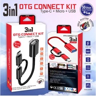 OTG Cable 3in1 Connection Kit Zinc Alloy Iron Metal Plate for Micro / V8, USB-C / TYPE-C, USB OTG Mu