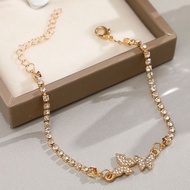 【jxw】Korean version diamond thin butterfly bracelet, luxurious women's 916 gold-plated bracelet, brown sugar chain jewelry