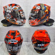 HELM FULL FACE INK STEALTH MOTIF SAMURAI BLACK RED FLUO