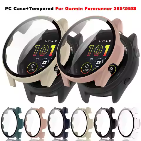 Case+ Screen Protector For Garmin Forerunner 265 265s Hard PC Frame Bumper Cover Case + HD Slim Temp