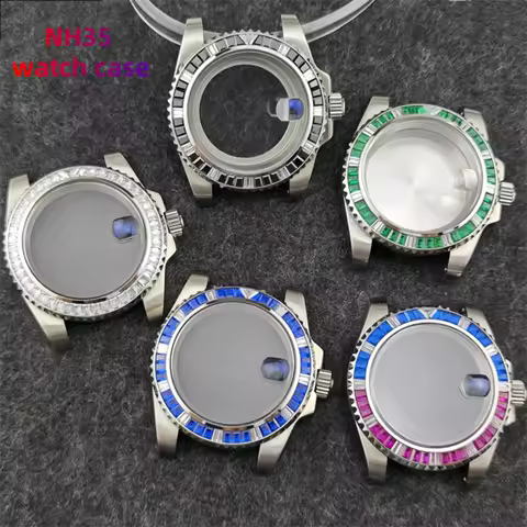 40.5mm Gem Diamond-Set Bezel Watch Case Mineral Sapphire Crystal For Seiko SUB GMT NH35/34/36/4R Aut