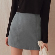 AIR SPACE LADY Simple Woolen A-Line Skirt (Blue Gray)