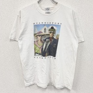 古著 2000 年代戶外運動服裝短袖印花 T 卹，復古白色，L 碼