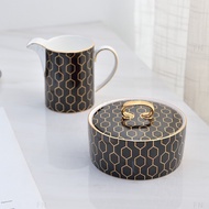 Bone China Afternoon Tea Pot European Style Black Tea Milk Can Sugar Pot Black Gold Honeycomb Cerami