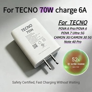 Compatible with TECNO 70W Super Fast Charger USB-C Power Adapter for POVA 6 / POVA 7 UItra 5G / CAMO