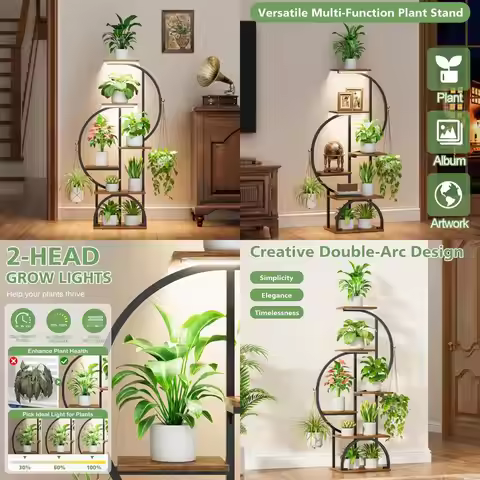 Plant Stand Indoor with Grow Lights - 6 Tiered Indoor Plant Shel, 47.2" Metal Plant Stands or Indoor