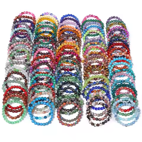 Original 8mm Natural Stone Beads Bracelet Crystal Pink Quartzs Red Agates Elastic Bracelets For Wome