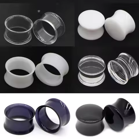 Alisouy fashion 2pcs White Black Transparent Acrylic Ear Tunnel Plug Ear Gauges Piercing Saddle Expa