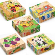 6-sided 9-piece wooden puzzle toy - multi-dimensional 3D block puzzle for children