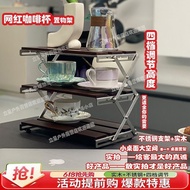 [in stock] Foldable solid wood desktop three-tier storage shelf, portable small table for organizing