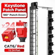 AMPCOM 1U 24-Port UTP Keystone Patch Panel แบบยึดแร็คพร้อมแถบจัดระเบียบสายเคเบิลด้านหลัง โหลดเต็ม 24