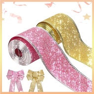 10yd 50mm Christmas Ribbon Wired Edge Glitter Ribbon For Gift Wrapping Xmas Tree Bowknot Wreath Ornament Decoration