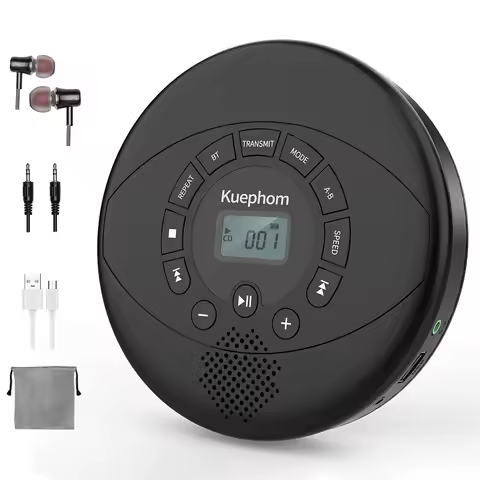 CD player portable with speaker and earbuds walkman cd player with bluetooth transmit rechargeable d