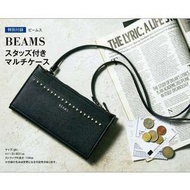 日本雜誌附錄～日本irons MUSE 梨花雜誌附錄BEAMS 黑色鉚釘手拿斜背皮革兩用皮夾，聖誕節交換禮物免郵資活動實施中～