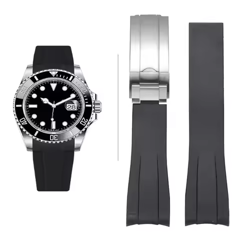 Curved silicone strap for Rolex Submariner series black/blue/green Water Ghost watchband GMT Daytona
