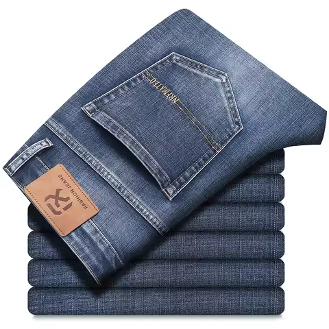 New Plus Size 40 42 44 Men Straight Loose Jeans Business Fashion Denim Stretch Pants Male Brand Trou