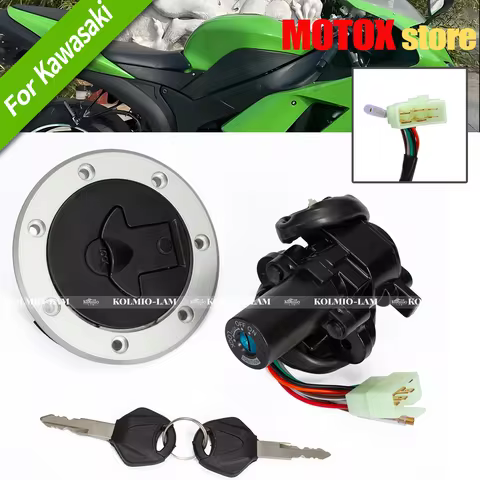 Motorcycle Ignition Switch Lock Fuel Gas Cap W/Key Set Fit For Ninja ZX-6R ZX7R ZX7RR ZX9R ZZR400 ZZ