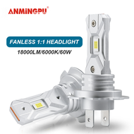 ANMINGPU แสงไฟหน้า LED H7 2ชิ้น12V 18000LM 60W หลอดไฟ H7 LED โคมไฟแอลอีดีไร้พัดลมรถยนต์ไร้สายไฟฉายคาดศีรษะ5530 CSP ขาว6000K