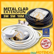 [3M/ 5M /10M] 1WAY x 13amp Metal Clad Heavy Duty Portable Socket Extension Trailing Extension Plug S