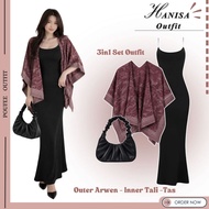 One Set 3in1 Beach Outerwear Wanita | Arwen Outer+Inner Dress Maxi+Bag | Hanisa's Latest Holiday & W