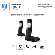 Philips Cordless Dect phone D2752B/90 | Twin Set | 4.6 cm backlit display | Low Radiation | Hands-free calls | Dot Matrix | Answering Machine